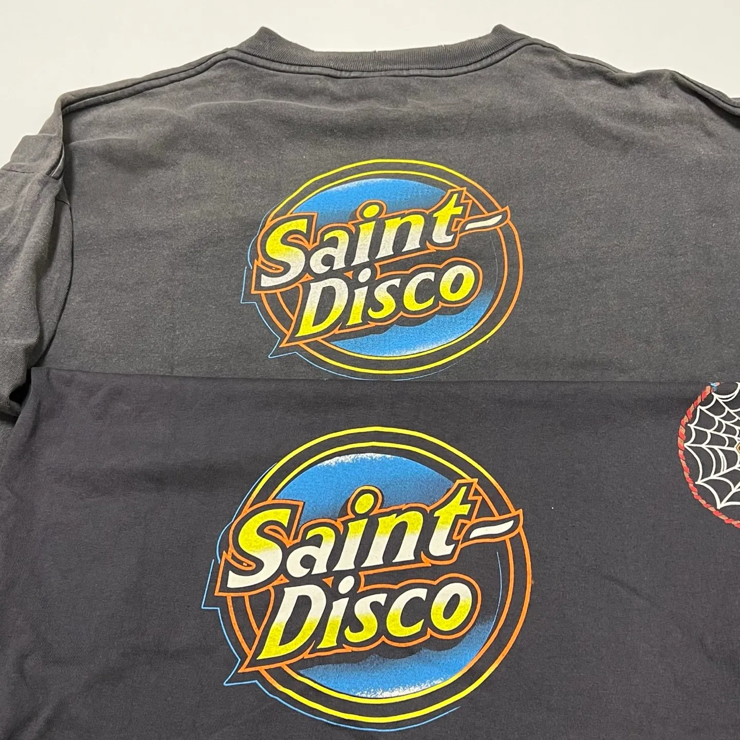Authentic level printing technology SAINT Mxxxxxx x TEFLON DISCO SAINT DISCO ML_LS TEE/BLK Eagle Feather Spider Web Distressed Long Sleeve S-XL Ready-to-wear Assute dyeing Maliu water spray fading treatment Customized TEFLON DISCO co-branded accessories Hand-splashed ink Wormhole fraying treatment